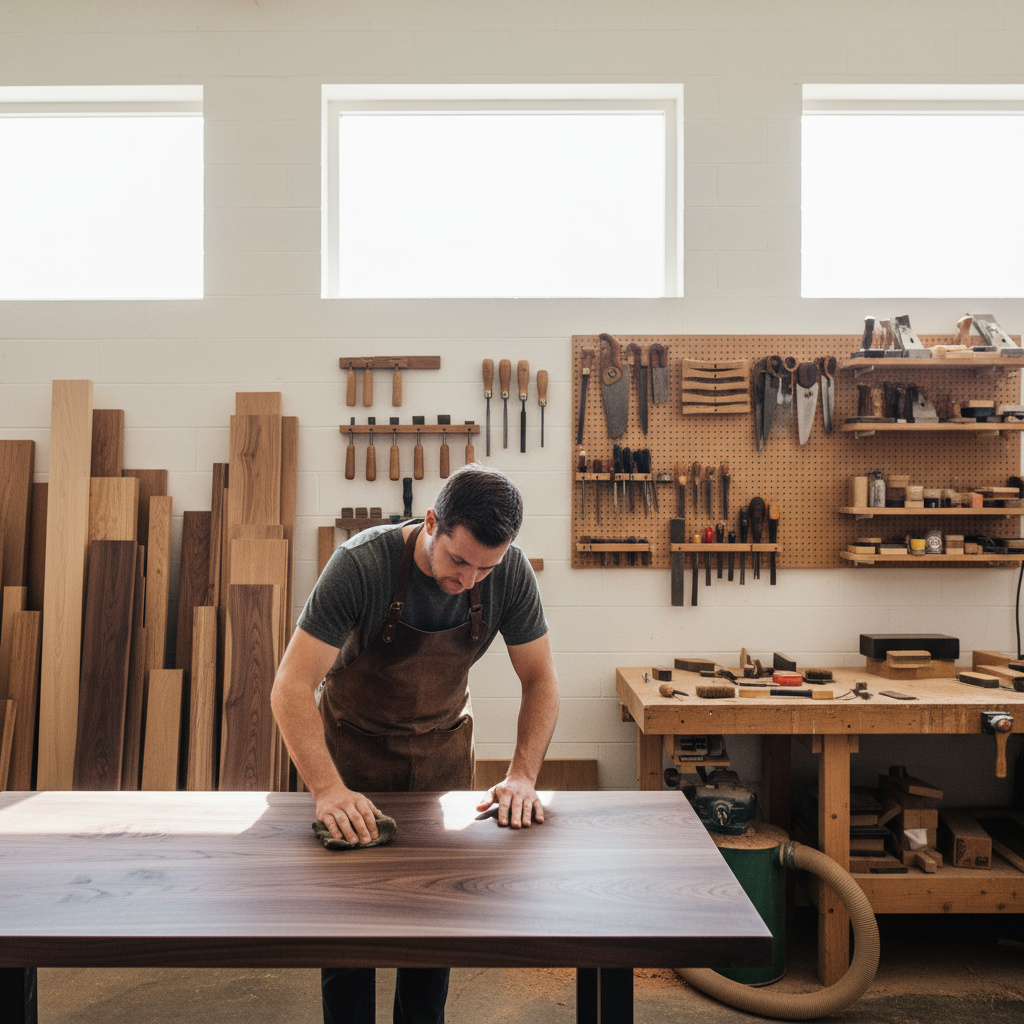 Werkstatt: Handveredelung einer massiven Tischplatte
